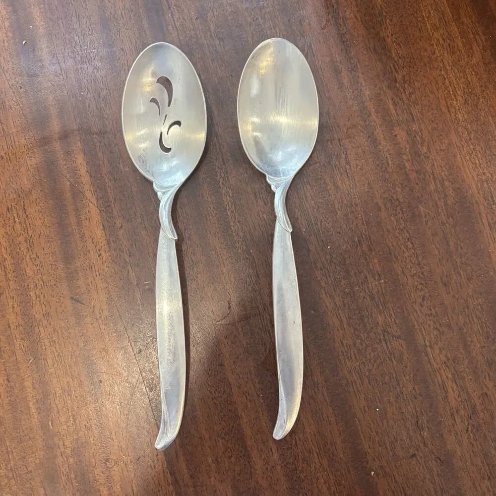 1847 Rogers Bros FLAIR Silverplate ServingSpoons Set Slotted Pierced MCM 1956 IS